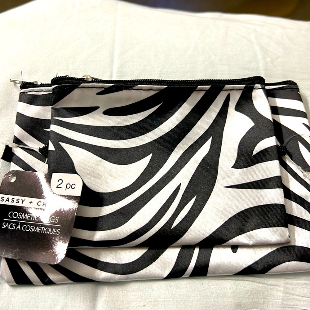 2 Pack Small Zebra Zipper Print Cosmetic Bags